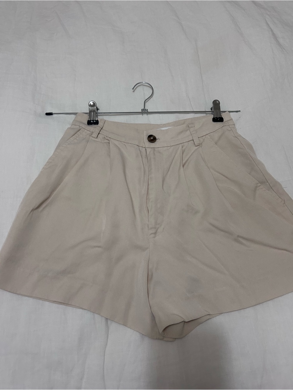 Reformation Mason High-Waist Cream Pleated Shorts